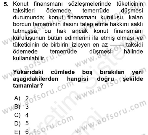 Tüketici Hukuku Dersi 2017 - 2018 Yılı (Final) Dönem Sonu Sınav Soruları 5. Soru