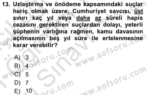 Ceza Yargılama Hukuku Dersi 2020 - 2021 Yılı Yaz Okulu Sınavı 13. Soru