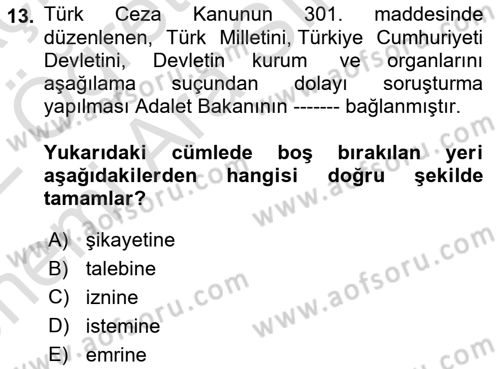 Ceza Yargılama Hukuku Dersi 2021 - 2022 Yılı (Vize) Ara Sınav Soruları 13. Soru