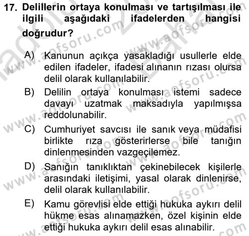 Ceza Yargılama Hukuku Dersi 2021 - 2022 Yılı (Vize) Ara Sınav Soruları 17. Soru