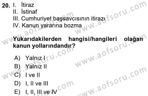 Ceza Yargılama Hukuku Dersi 2021 - 2022 Yılı (Final) Dönem Sonu Sınav Soruları 20. Soru