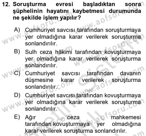 Ceza Yargılama Hukuku Dersi 2023 - 2024 Yılı (Vize) Ara Sınav Soruları 12. Soru