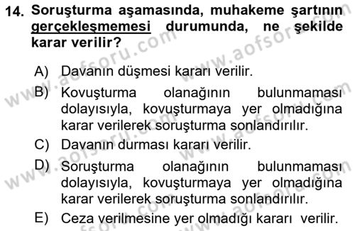 Ceza Yargılama Hukuku Dersi 2023 - 2024 Yılı (Vize) Ara Sınav Soruları 14. Soru