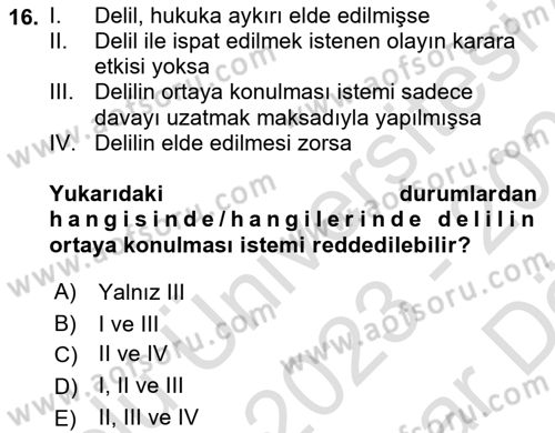 Ceza Yargılama Hukuku Dersi 2023 - 2024 Yılı (Vize) Ara Sınav Soruları 16. Soru