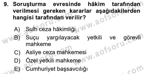 Ceza Yargılama Hukuku Dersi 2023 - 2024 Yılı (Vize) Ara Sınav Soruları 9. Soru