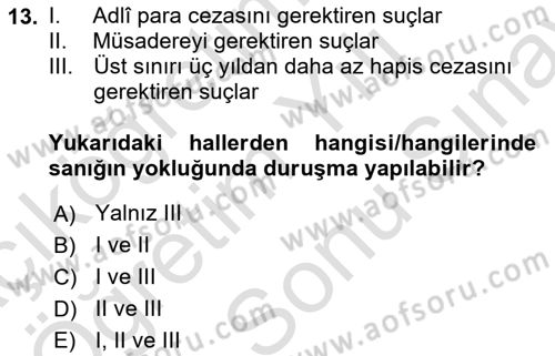 Ceza Yargılama Hukuku Dersi 2023 - 2024 Yılı (Final) Dönem Sonu Sınav Soruları 13. Soru