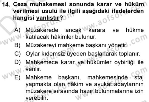 Ceza Yargılama Hukuku Dersi 2023 - 2024 Yılı (Final) Dönem Sonu Sınav Soruları 14. Soru