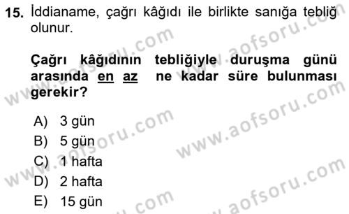 Ceza Yargılama Hukuku Dersi 2023 - 2024 Yılı (Final) Dönem Sonu Sınav Soruları 15. Soru