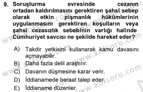 Ceza Yargılama Hukuku Dersi 2023 - 2024 Yılı (Final) Dönem Sonu Sınav Soruları 9. Soru