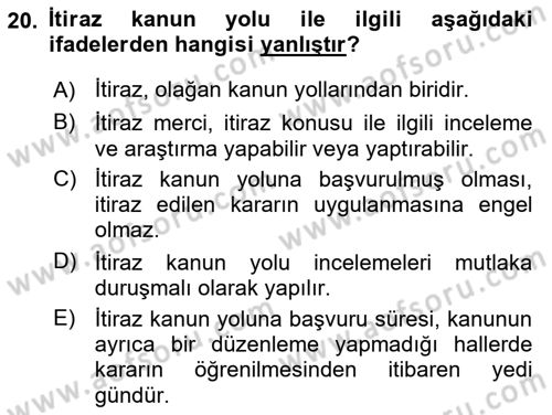 Ceza Yargılama Hukuku Dersi 2023 - 2024 Yılı Yaz Okulu Sınav Soruları 20. Soru