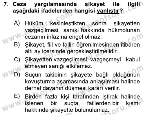 Ceza Yargılama Hukuku Dersi 2023 - 2024 Yılı Yaz Okulu Sınav Soruları 7. Soru