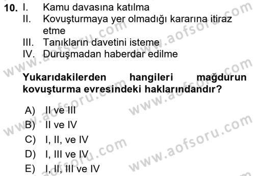 Ceza Yargılama Hukuku Dersi 2024 - 2025 Yılı (Vize) Ara Sınav Soruları 10. Soru