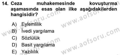 Ceza Yargılama Hukuku Dersi 2024 - 2025 Yılı (Vize) Ara Sınav Soruları 14. Soru