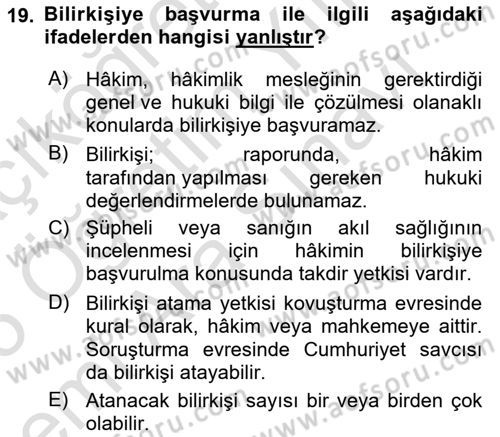 Ceza Yargılama Hukuku Dersi 2024 - 2025 Yılı (Vize) Ara Sınav Soruları 19. Soru