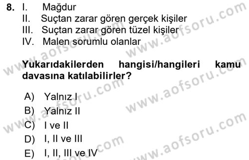 Ceza Yargılama Hukuku Dersi 2024 - 2025 Yılı (Vize) Ara Sınav Soruları 8. Soru