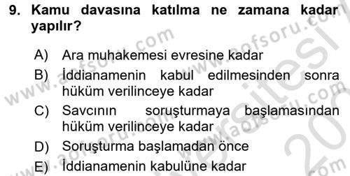 Ceza Yargılama Hukuku Dersi 2024 - 2025 Yılı (Vize) Ara Sınav Soruları 9. Soru