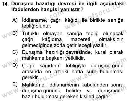 Ceza Yargılama Hukuku Dersi 2024 - 2025 Yılı (Final) Dönem Sonu Sınav Soruları 14. Soru