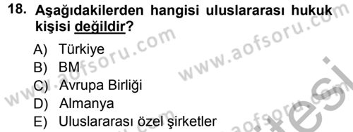 Uluslararası Hukuk 1 Dersi 2012 - 2013 Yılı (Vize) Ara Sınav Soruları 18. Soru