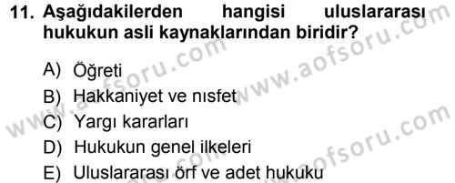Uluslararası Hukuk 1 Dersi 2012 - 2013 Yılı (Final) Dönem Sonu Sınav Soruları 11. Soru