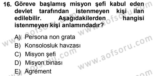 Uluslararası Hukuk 1 Dersi 2012 - 2013 Yılı (Final) Dönem Sonu Sınav Soruları 16. Soru