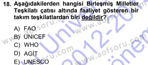 Uluslararası Hukuk 1 Dersi 2012 - 2013 Yılı (Final) Dönem Sonu Sınav Soruları 18. Soru