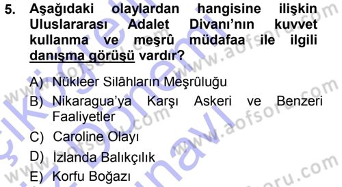 Uluslararası Hukuk 1 Dersi 2012 - 2013 Yılı (Final) Dönem Sonu Sınav Soruları 5. Soru