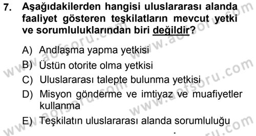 Uluslararası Hukuk 1 Dersi 2012 - 2013 Yılı (Final) Dönem Sonu Sınav Soruları 7. Soru