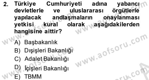 Uluslararası Hukuk 1 Dersi 2013 - 2014 Yılı Tek Ders Sınav Soruları 2. Soru