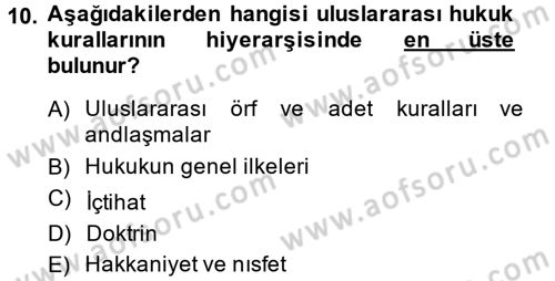 Uluslararası Hukuk 1 Dersi 2014 - 2015 Yılı (Vize) Ara Sınav Soruları 10. Soru