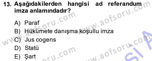 Uluslararası Hukuk 1 Dersi 2014 - 2015 Yılı (Vize) Ara Sınav Soruları 13. Soru
