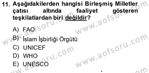 Uluslararası Hukuk 1 Dersi 2014 - 2015 Yılı (Final) Dönem Sonu Sınav Soruları 11. Soru