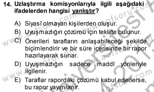 Uluslararası Hukuk 1 Dersi 2014 - 2015 Yılı (Final) Dönem Sonu Sınav Soruları 14. Soru