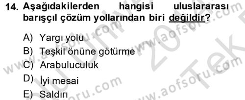 Uluslararası Hukuk 1 Dersi 2014 - 2015 Yılı Tek Ders Sınav Soruları 14. Soru