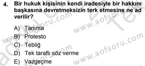 Uluslararası Hukuk 1 Dersi 2014 - 2015 Yılı Tek Ders Sınav Soruları 4. Soru