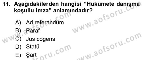 Uluslararası Hukuk 1 Dersi 2015 - 2016 Yılı (Vize) Ara Sınav Soruları 11. Soru
