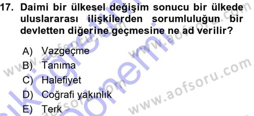 Uluslararası Hukuk 1 Dersi 2015 - 2016 Yılı (Vize) Ara Sınav Soruları 17. Soru