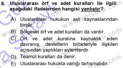 Uluslararası Hukuk 1 Dersi 2015 - 2016 Yılı (Vize) Ara Sınav Soruları 8. Soru