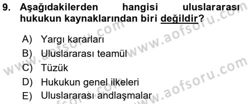 Uluslararası Hukuk 1 Dersi 2015 - 2016 Yılı (Vize) Ara Sınav Soruları 9. Soru
