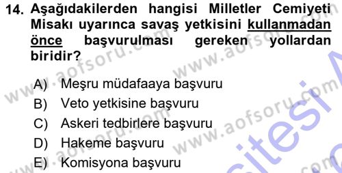 Uluslararası Hukuk 1 Dersi 2015 - 2016 Yılı (Final) Dönem Sonu Sınav Soruları 14. Soru