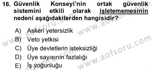 Uluslararası Hukuk 1 Dersi 2015 - 2016 Yılı (Final) Dönem Sonu Sınav Soruları 16. Soru