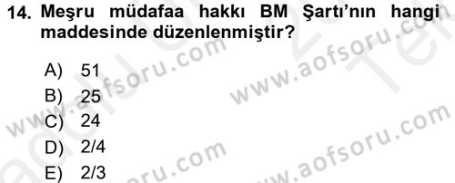 Uluslararası Hukuk 1 Dersi 2015 - 2016 Yılı Tek Ders Sınav Soruları 14. Soru