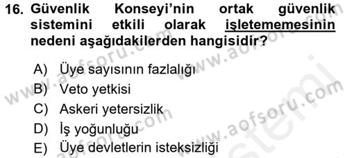 Uluslararası Hukuk 1 Dersi 2015 - 2016 Yılı Tek Ders Sınav Soruları 16. Soru