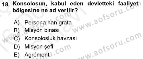 Uluslararası Hukuk 1 Dersi 2015 - 2016 Yılı Tek Ders Sınav Soruları 18. Soru