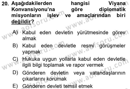 Uluslararası Hukuk 1 Dersi 2015 - 2016 Yılı Tek Ders Sınav Soruları 20. Soru
