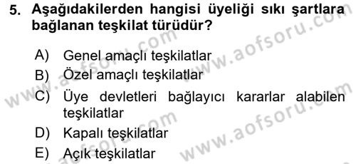 Uluslararası Hukuk 1 Dersi 2015 - 2016 Yılı Tek Ders Sınav Soruları 5. Soru