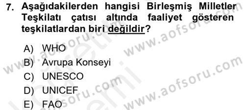 Uluslararası Hukuk 1 Dersi 2015 - 2016 Yılı Tek Ders Sınav Soruları 7. Soru