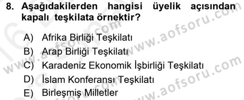 Uluslararası Hukuk 1 Dersi 2015 - 2016 Yılı Tek Ders Sınav Soruları 8. Soru