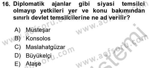 Uluslararası Hukuk 1 Dersi 2016 - 2017 Yılı 3 Ders Sınav Soruları 16. Soru