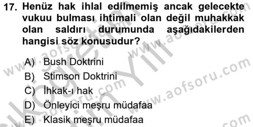 Uluslararası Hukuk 1 Dersi 2016 - 2017 Yılı 3 Ders Sınav Soruları 17. Soru