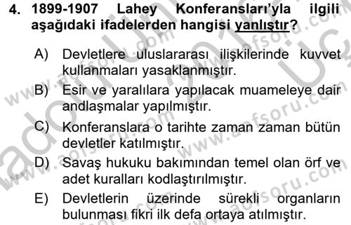 Uluslararası Hukuk 1 Dersi 2016 - 2017 Yılı 3 Ders Sınav Soruları 4. Soru